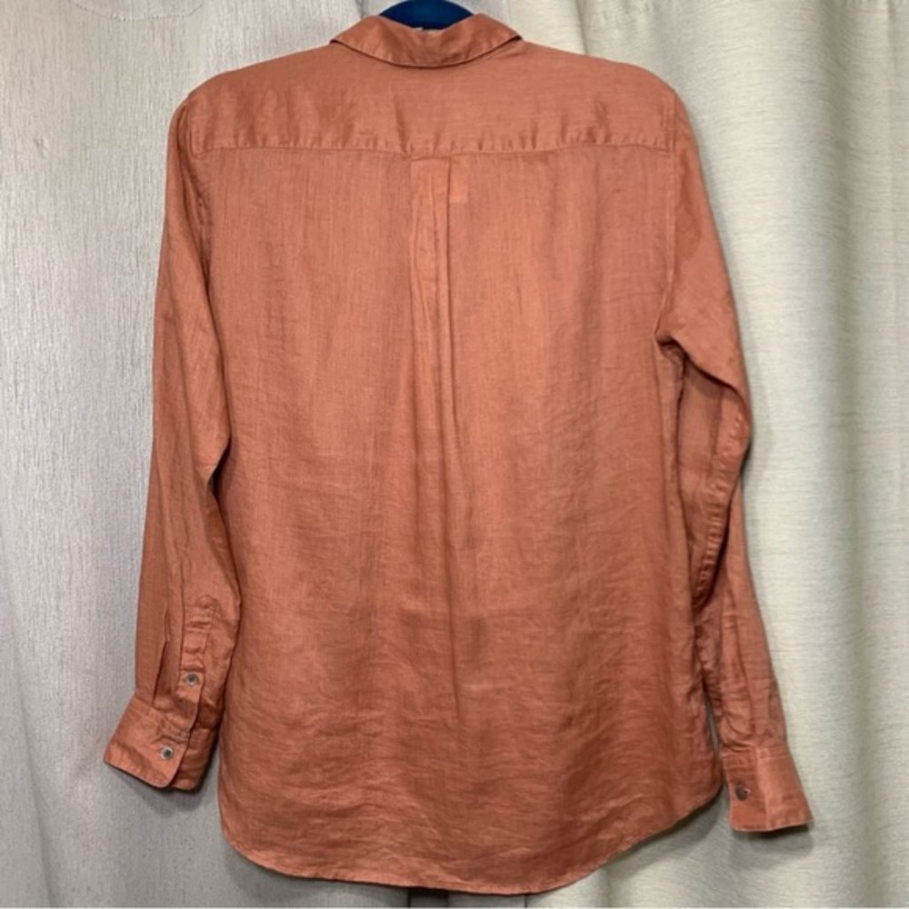 Uniqulo Rust Brown 100% Linen Button Up Shirt Women Sz S Boyfrien - Picture 9 of 10
